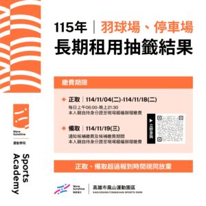 【115年度羽球場、停車場長期租用 ▶ 抽籤結果公告！ 】